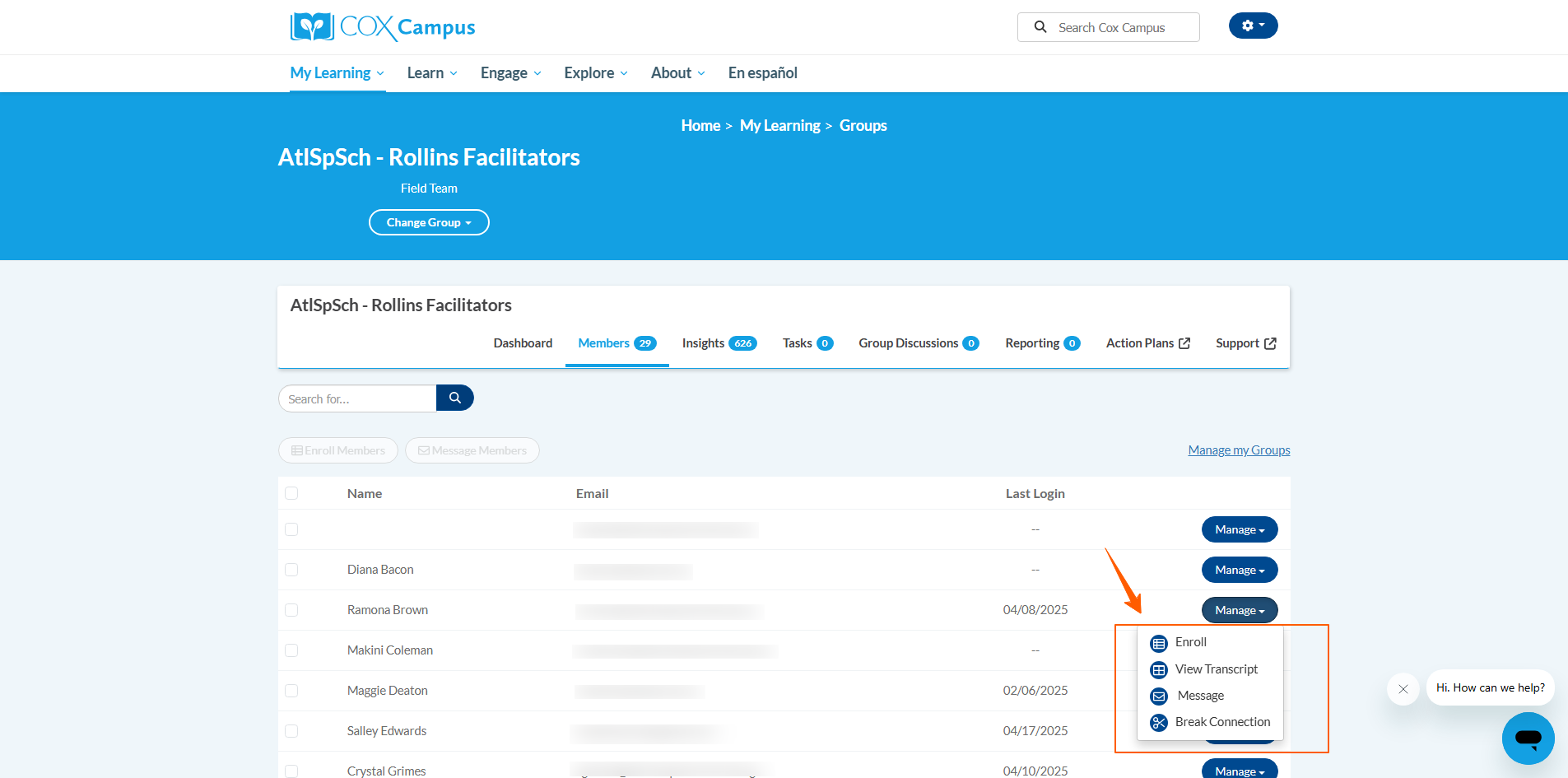 Viewing & Managing Members – Cox Campus Support
